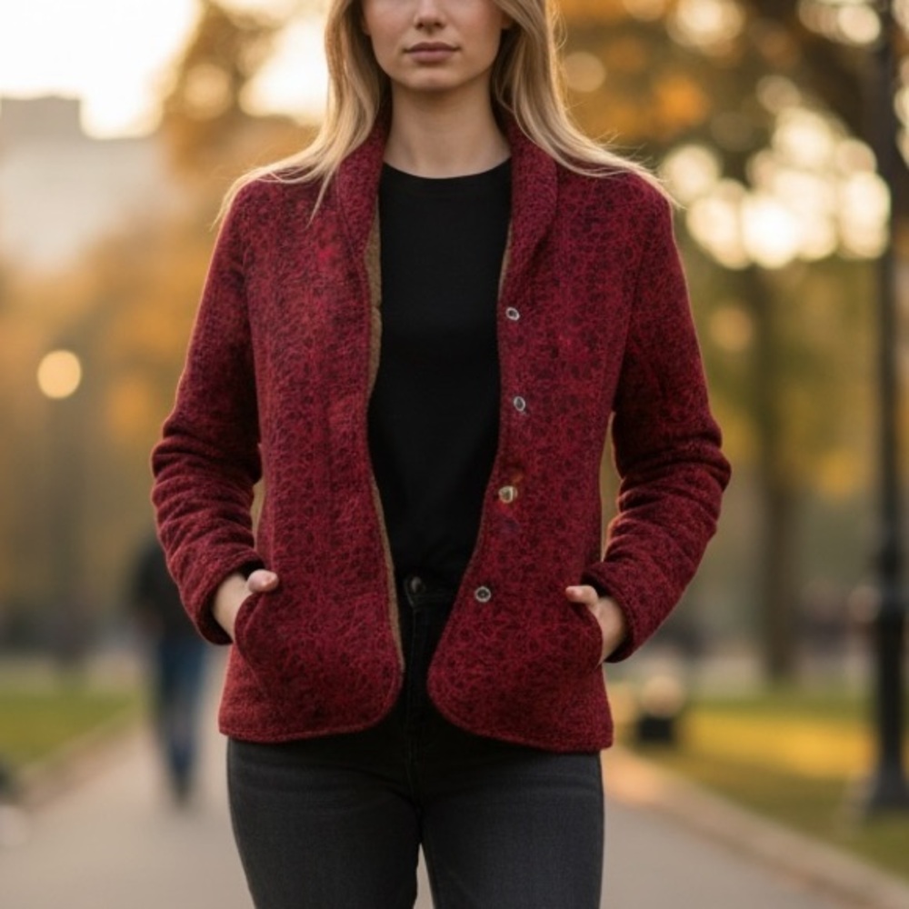 Blood Red Quilted Floral‎ Jacket Faux Fur Lined Vamp Romantic Goth S/M